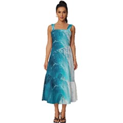 Tsunami Big Blue Wave Ocean Waves Water Square Neckline Tiered Midi Dress