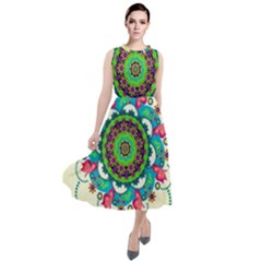 Mandala Flowers Abstract Butterflies Floral Pattern Summer Round Neck Boho Dress by uniart180623