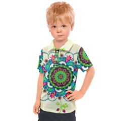 Mandala Flowers Abstract Butterflies Floral Pattern Summer Kids  Polo Tee