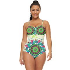 Mandala Flowers Abstract Butterflies Floral Pattern Summer Retro Full Coverage Swimsuit