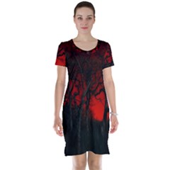 Dark Forest Jungle Plant Black Red Tree Short Sleeve Nightdress by uniart180623