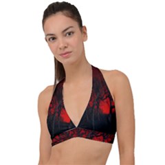 Dark Forest Jungle Plant Black Red Tree Halter Plunge Bikini Top by uniart180623