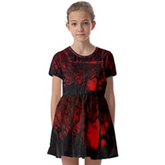 Dark Forest Jungle Plant Black Red Tree Kids  Short Sleeve Pinafore Style Dress by uniart180623