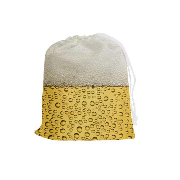 Texture Pattern Macro Glass Of Beer Foam White Yellow Art Drawstring Pouch (Large)