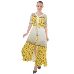 Texture Pattern Macro Glass Of Beer Foam White Yellow Art Waist Tie Boho Maxi Dress