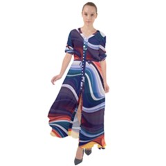 Wave Of Abstract Colors Waist Tie Boho Maxi Dress