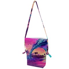 Retro Wave Ocean Folding Shoulder Bag by uniart180623