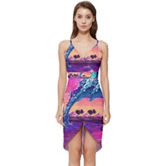 Retro Wave Ocean Wrap Frill Dress by uniart180623