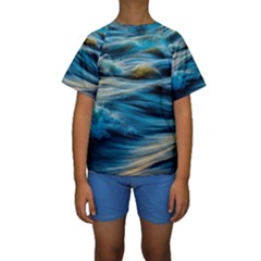 Waves Abstract Waves Abstract Kids  Short Sleeve Swimwear by uniart180623