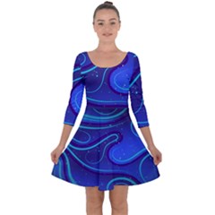 Spiral Shape Blue Abstract Quarter Sleeve Skater Dress