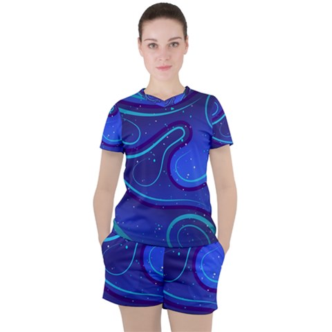 Spiral Shape Blue Abstract Women s Tee And Shorts Set by uniart180623