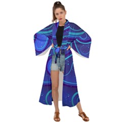 Spiral Shape Blue Abstract Maxi Kimono by uniart180623