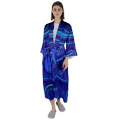 Spiral Shape Blue Abstract Maxi Satin Kimono by uniart180623