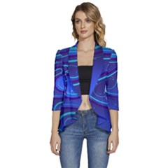 Spiral Shape Blue Abstract Women s 3/4 Sleeve Ruffle Edge Open Front Jacket by uniart180623