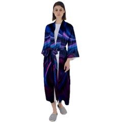 Purple Blue Swirl Abstract Maxi Satin Kimono