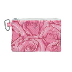 Pink Roses Pattern Floral Patterns Canvas Cosmetic Bag (medium)