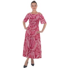 Pink Roses Pattern Floral Patterns Shoulder Straps Boho Maxi Dress 