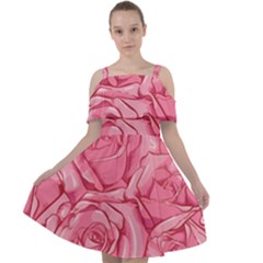 Pink Roses Pattern Floral Patterns Cut Out Shoulders Chiffon Dress by uniart180623
