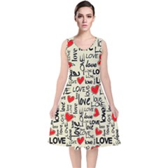 Love Abstract Background Textures Creative Grunge V-neck Midi Sleeveless Dress 