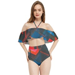 Minimalist Abstract Shaping Abstract Digital Art Halter Flowy Bikini Set 