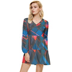 Minimalist Abstract Shaping Abstract Digital Art Tiered Long Sleeve Mini Dress by uniart180623