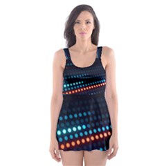 Orange Blue Dot Dots Lines Abstract Digital Art Skater Dress Swimsuit
