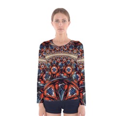 Fractal Floral Ornaments Rings 3d Sphere Floral Pattern Neon Art Women s Long Sleeve Tee