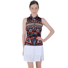 Fractal Floral Ornaments Rings 3d Sphere Floral Pattern Neon Art Women s Sleeveless Polo Tee