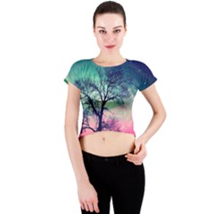 Tree Abstract Field Galaxy Night Nature Crew Neck Crop Top by uniart180623