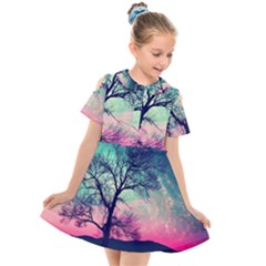 Tree Abstract Field Galaxy Night Nature Kids  Short Sleeve Shirt Dress by uniart180623