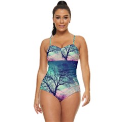 Tree Abstract Field Galaxy Night Nature Retro Full Coverage Swimsuit by uniart180623