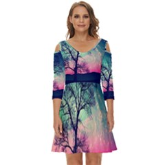 Tree Abstract Field Galaxy Night Nature Shoulder Cut Out Zip Up Dress by uniart180623