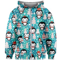 Blue Penguin Pattern Christmas Kids  Zipper Hoodie Without Drawstring by uniart180623