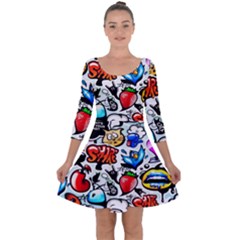 Graffiti Art Cartoon Comic Quarter Sleeve Skater Dress