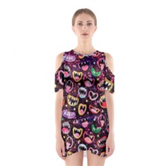 Funny Monster Mouths Shoulder Cutout One Piece Dress