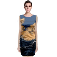 Waves Aesthetic Ocean Retro Sea Vintage Sleeveless Velvet Midi Dress