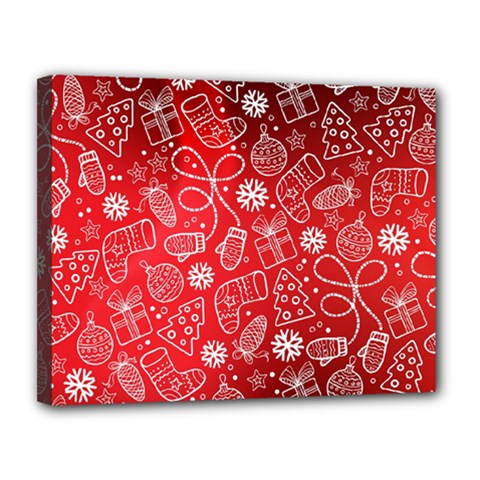 Christmas Pattern Red Canvas 14  X 11  (stretched)