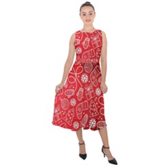 Christmas Pattern Red Midi Tie-back Chiffon Dress