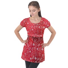 Christmas Pattern Red Puff Sleeve Tunic Top by uniart180623