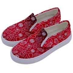 Christmas Pattern Red Kids  Canvas Slip Ons by uniart180623