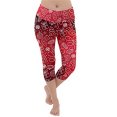 Christmas Pattern Red Lightweight Velour Capri Yoga Leggings by uniart180623