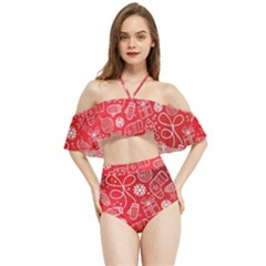 Christmas Pattern Red Halter Flowy Bikini Set  by uniart180623