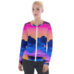 Sun Ultra Artistic 3d Illustration Sunset Velvet Zip Up Jacket by uniart180623