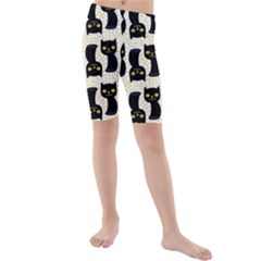 Black Cats And Dots Koteto Cat Pattern Kitty Kids  Mid Length Swim Shorts by uniart180623