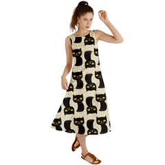 Black Cats And Dots Koteto Cat Pattern Kitty Summer Maxi Dress