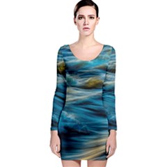 Waves Abstract Long Sleeve Bodycon Dress by uniart180623