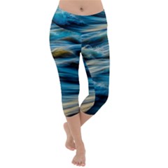 Waves Abstract Lightweight Velour Capri Yoga Leggings