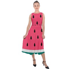 Watermelon Fruit Pattern Midi Tie-back Chiffon Dress