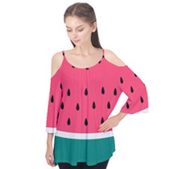 Watermelon Fruit Pattern Flutter Sleeve Tee 