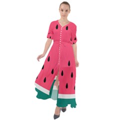 Watermelon Fruit Pattern Waist Tie Boho Maxi Dress